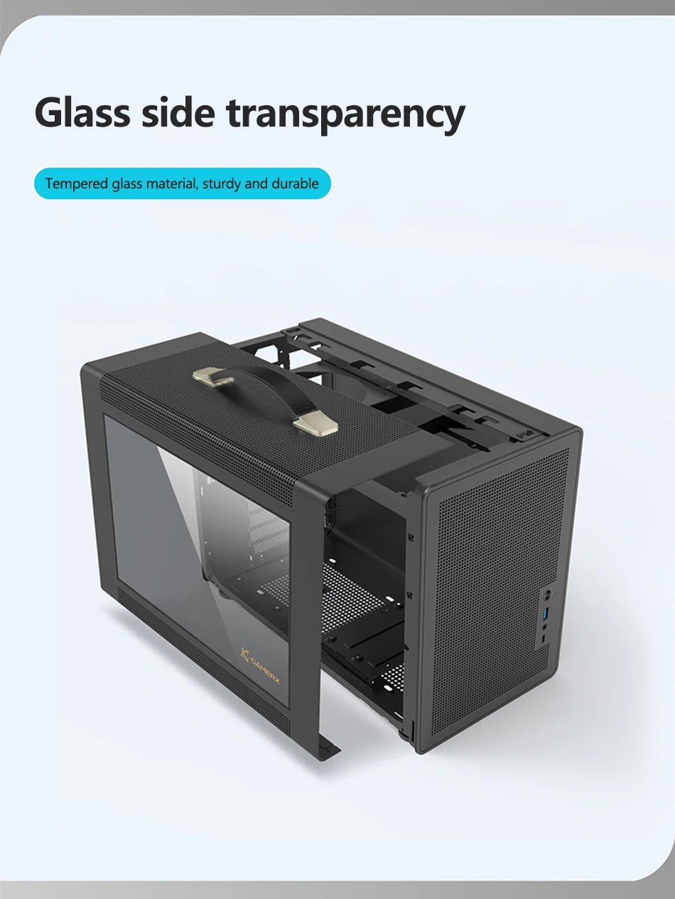 Power Train P60 Desktop MATX Case Handheld Portable Mesh Version PC Small Chassis Supports 350mm Graphics Card Type-C Interface.