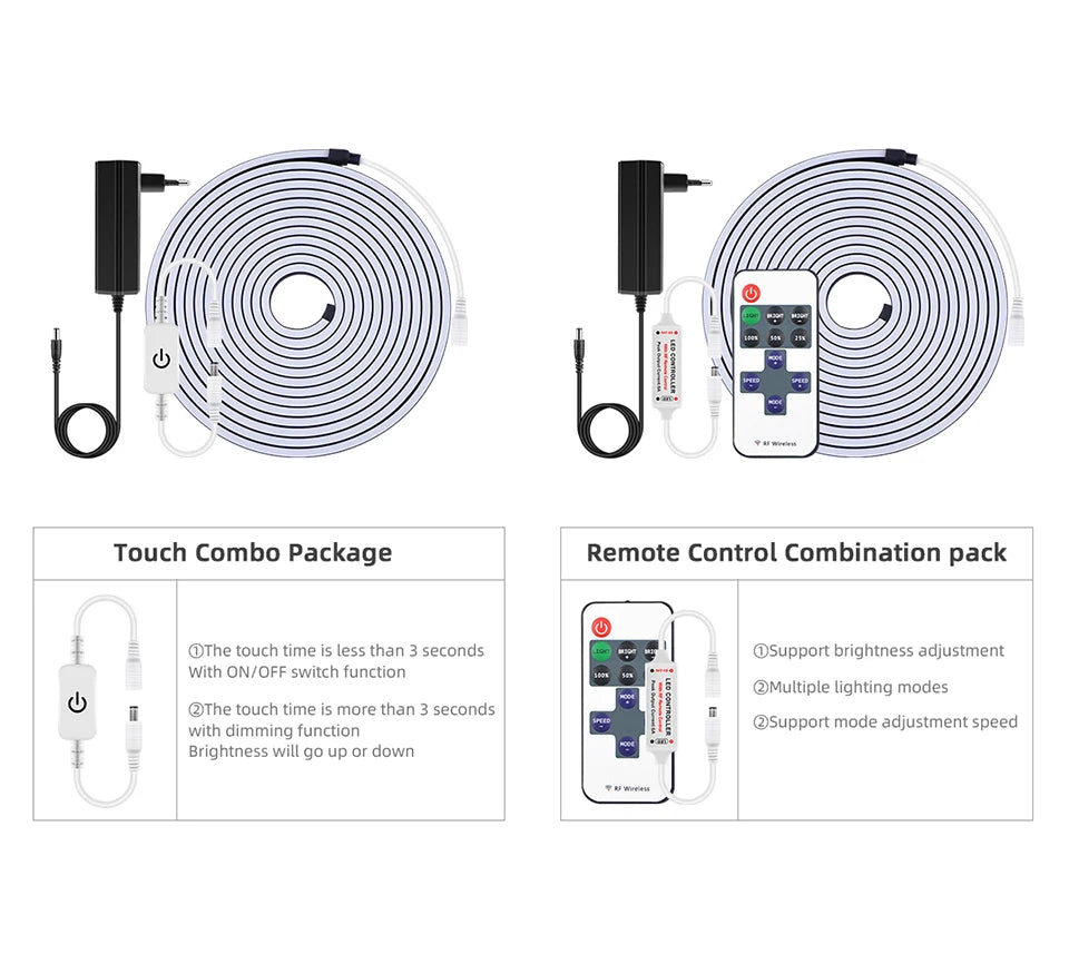 Waterproof COB LED Strip Lights 24V Flexible Neon Light Black Silicone Tube Linear Dimmable Lighting with Touch Sensor Switch.
