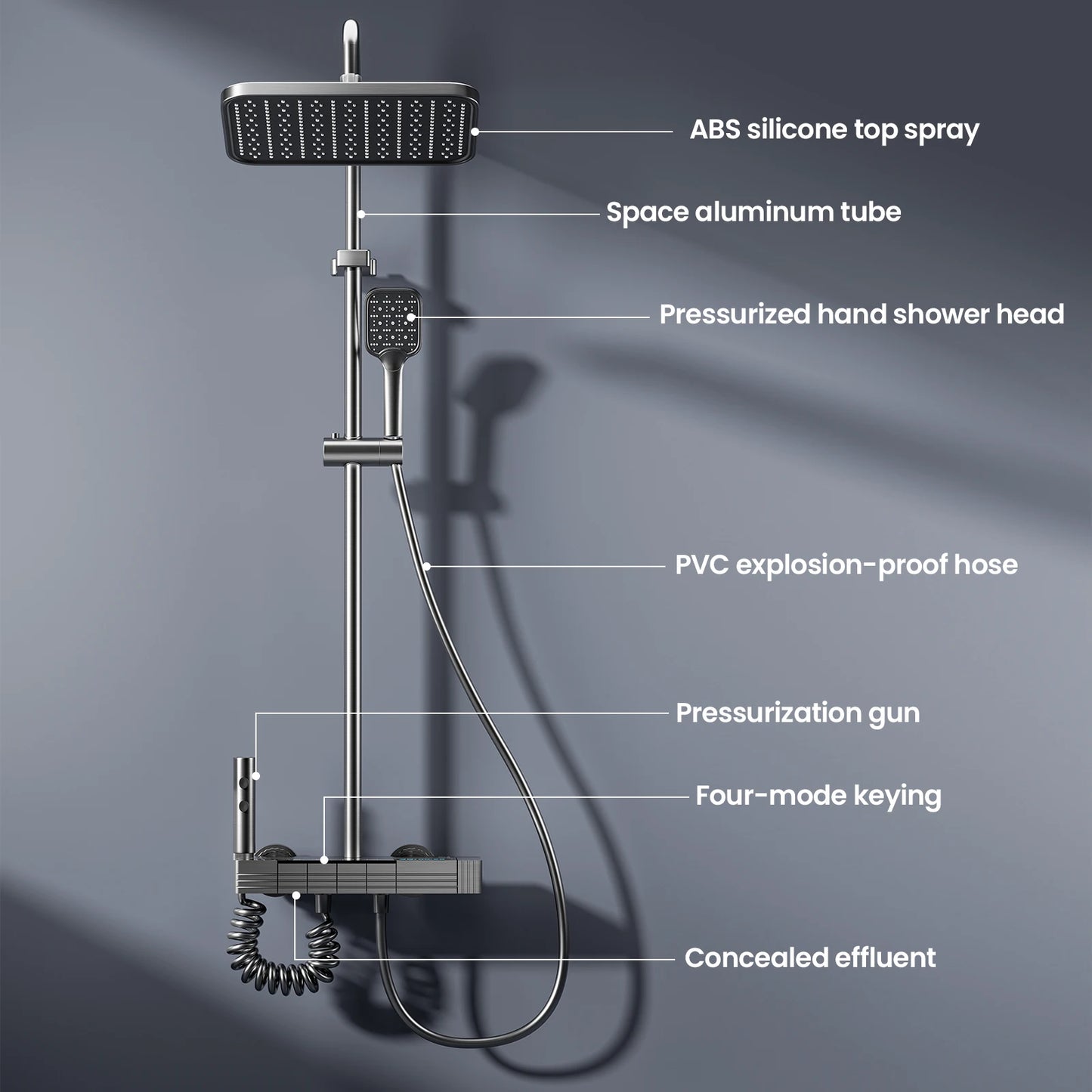 Bathroom Shower System LED Light Shower Head Set Brass Mirror Thermostatic Bathtub Faucet Digital Display Hot & Cold Showers