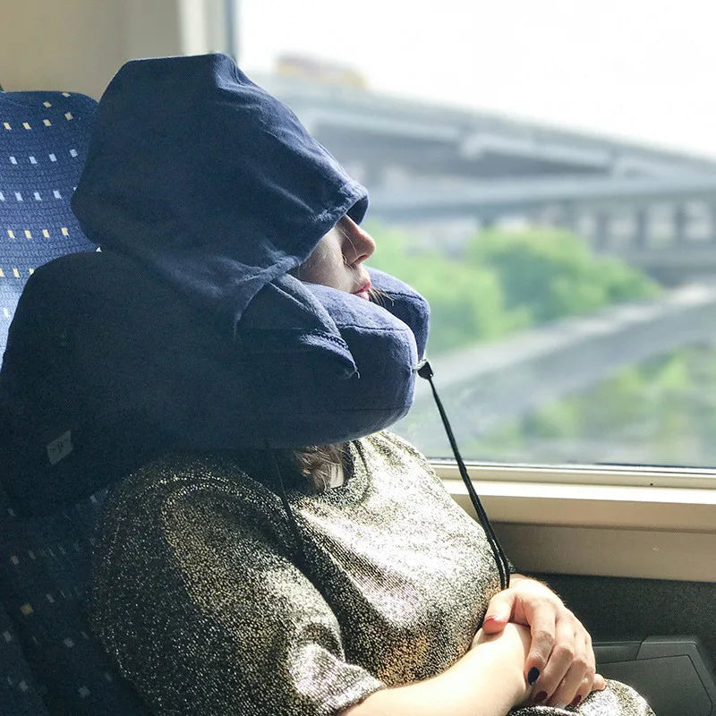 Outdoor U Shaped Memory Foam Neck Pillow Adjustable Portable Multifunctional Airplane Sleeping Support Massage Protection Pillow.