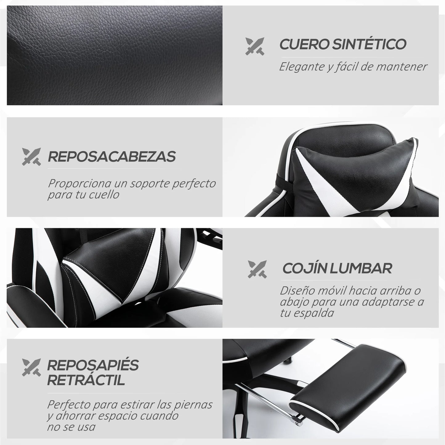 Vinsetto Ergonomischer Rennstuhl mit verstellbarer Rückenlehne, 65 x 70 x 118,5–126,5 cm