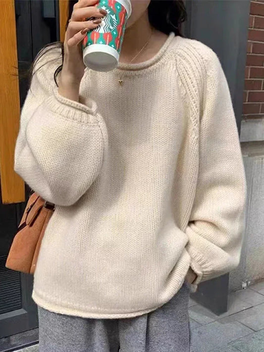 Harajuku Lose Lange Hülse Frauen Pullover Koreanische Herbst Winter Jumper Strickwaren Weiche Warme Tops Chic Solide Femme Pullover Pullover.