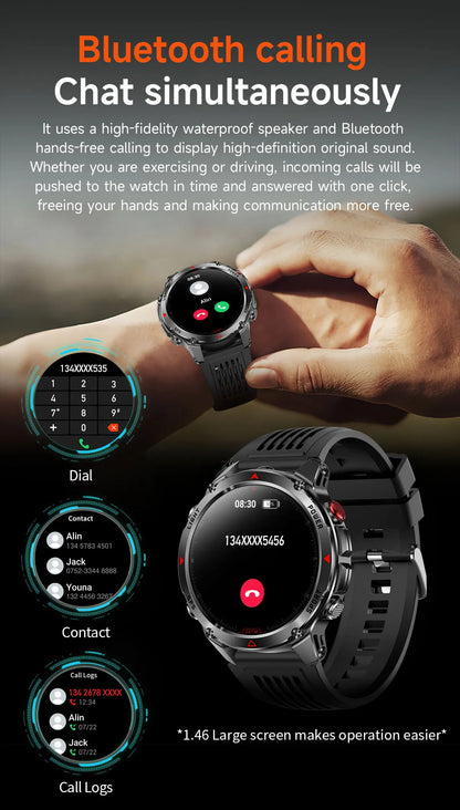 2025 New Military T-Rex 3 GPS Sports SmartWatch Compass Altimeter IP69K Waterproof Battery Call heart rate Fitness Bracelet Men.