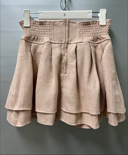 Japanese Lolita Skirts Ruffled Pleated Plaid Skirt Women 2025 Spring New Elastic High Waist Slimming Gentle Mini Skirt Culottes