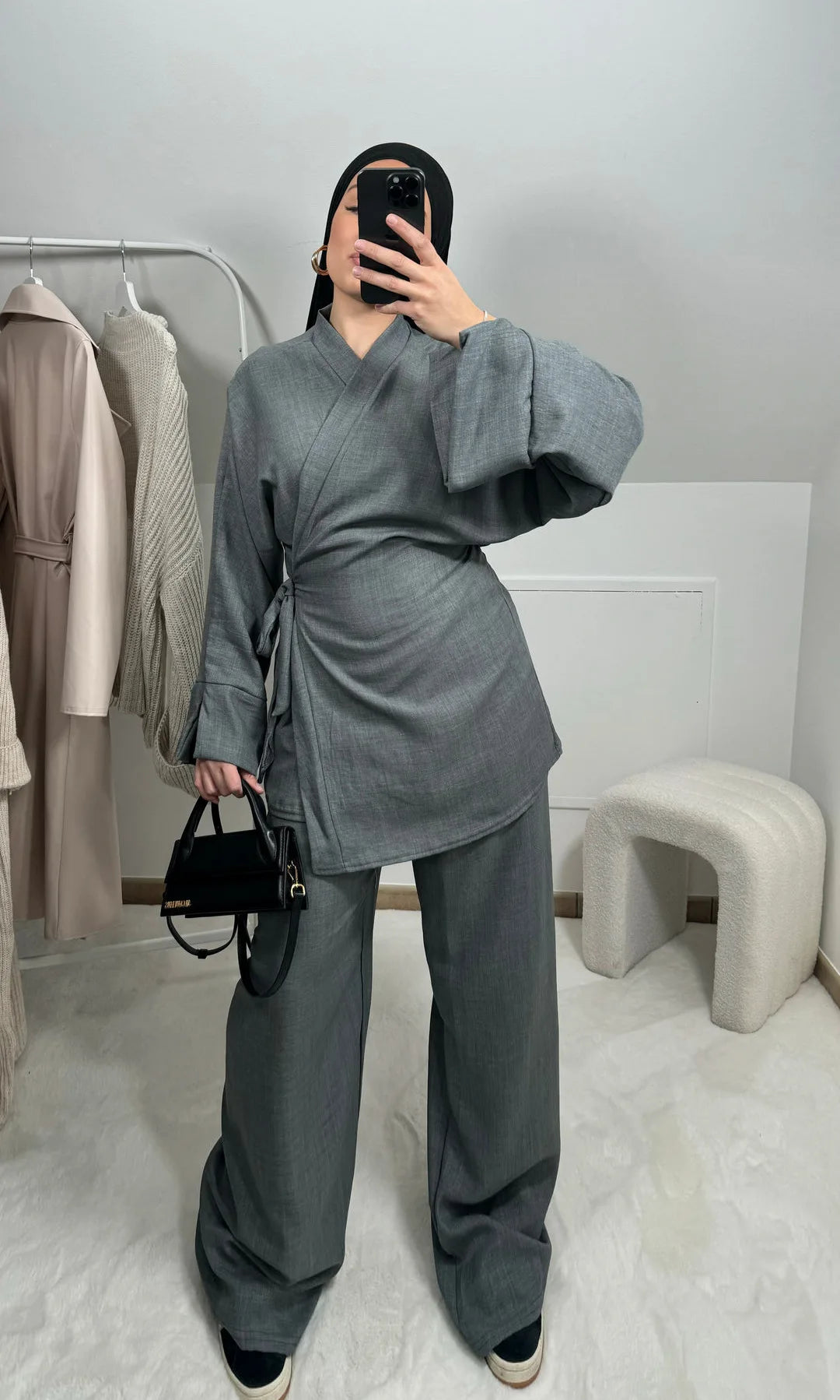 Two Piece Set Women Muslim Blouse Lace Up Wide Leg Pants Suit Eid Ramadan Morocco Dubai Islam Ensemble Arabic Modest Outfits.