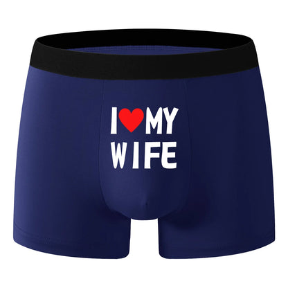 2PCS Herz Muster Männer Unterwäsche Schwarz Einfarbig Männer Boxer Mode Personalisierte Druck ICH Liebe Meine Frau Unterhose mann Geschenk