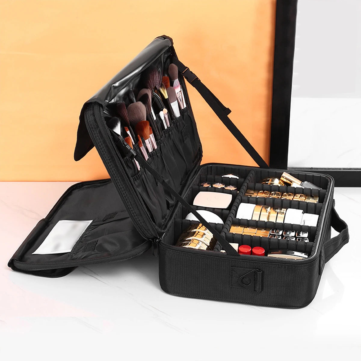 Three-layer Cosmetic Case Large Waterproof Oxford Cloth Manicure Makeup Toolbox,Travel Underwear Storage Box.