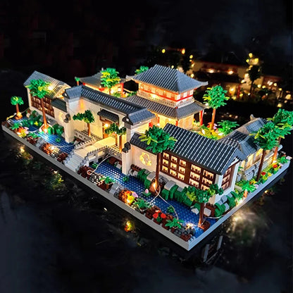 Lezi Architecture Ancient Pavilion Temple Tower Lake Garden Gate LED Light Model Mini Diamond Blocks Bricks Building Toy no Box.