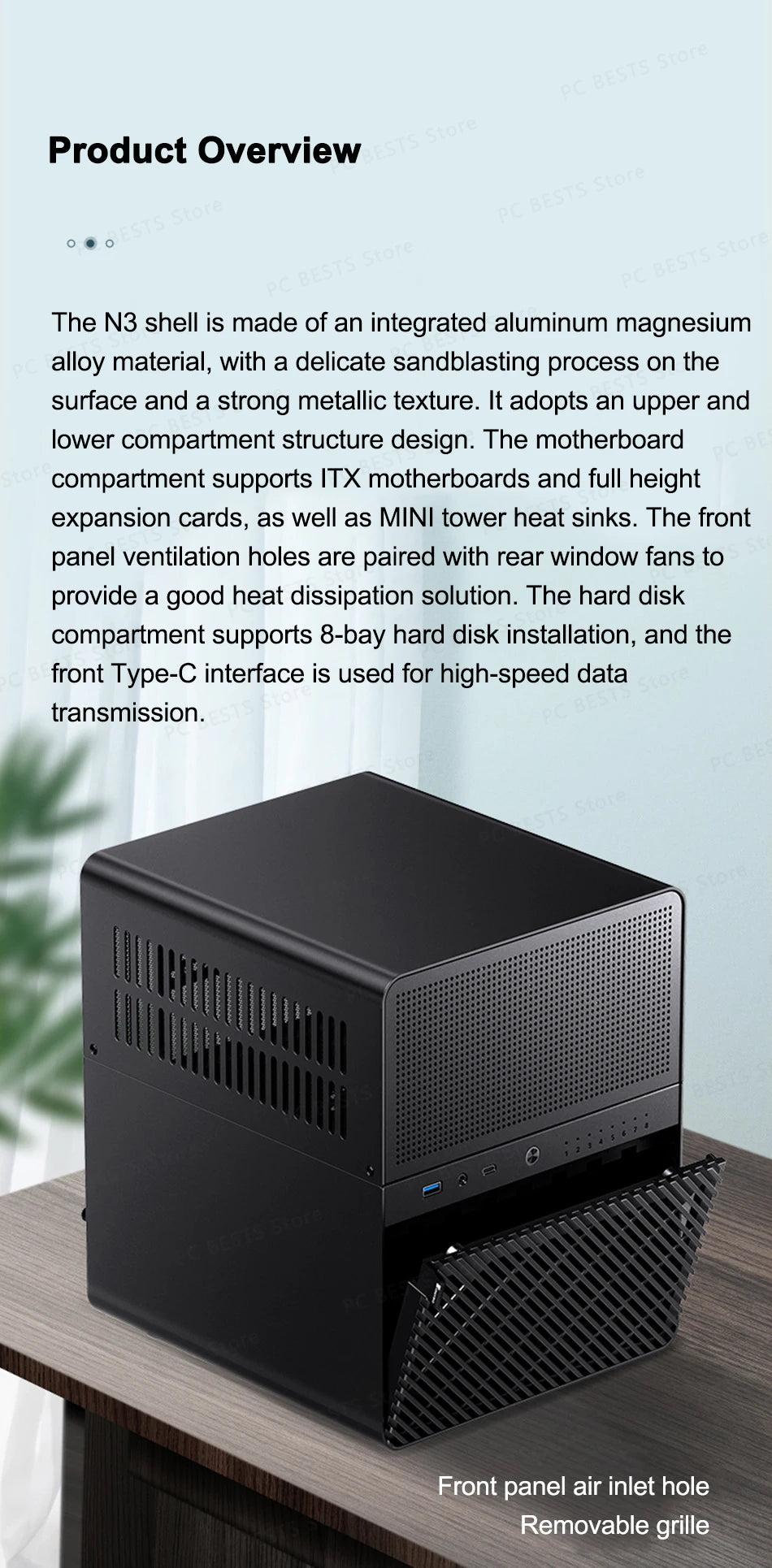 Jonsbo N3 NAS ITX Mini Case All-In-One Aluminum Office Desktop Chassis 8 Hard Disk Location Support 250mm Graphics Card PC Case.