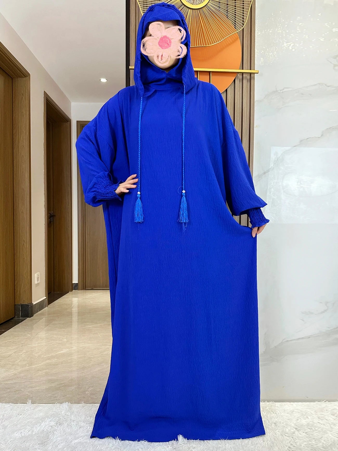 Muslim Abaya Solid Cotton Pullover Two Hat Women Eid Hooded Long Maxi Dress Turkey Kaftan Arab Robe Islamic Hijab Dubai Clothing