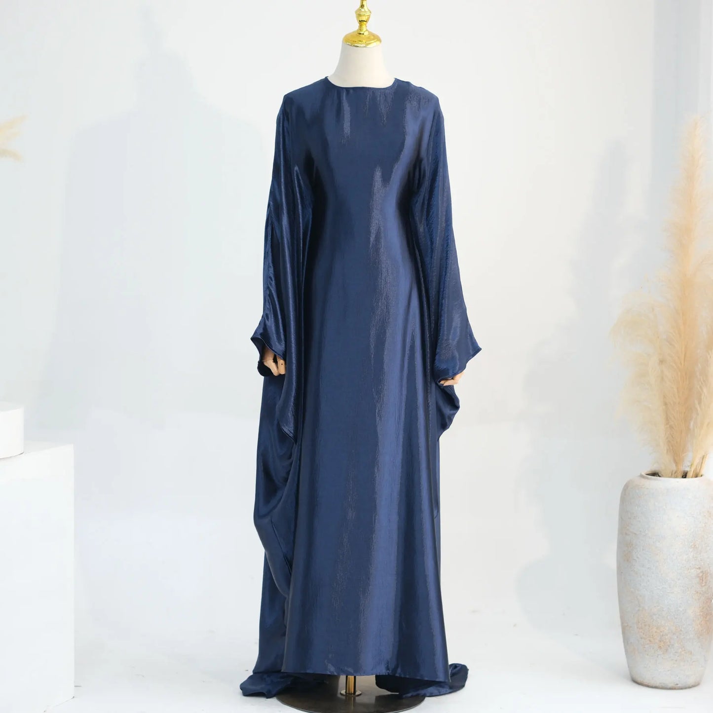 Batwing Satin Shimmer Abaya Damen Dubai Luxury Islam Muslim Kaftan Dress Women Kebaya Vestidos Djellaba Robe Femme Musulmane
