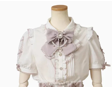 Rojita Stil Spitze Kragen Lolita Hemd Mode frauen Tops Sommer Nette Süße Bogen Schulter Slim Fit Kurzarm Blusen weibliche