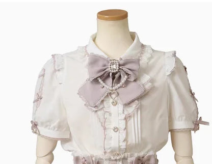 Rojita Stil Spitze Kragen Lolita Hemd Mode frauen Tops Sommer Nette Süße Bogen Schulter Slim Fit Kurzarm Blusen weibliche