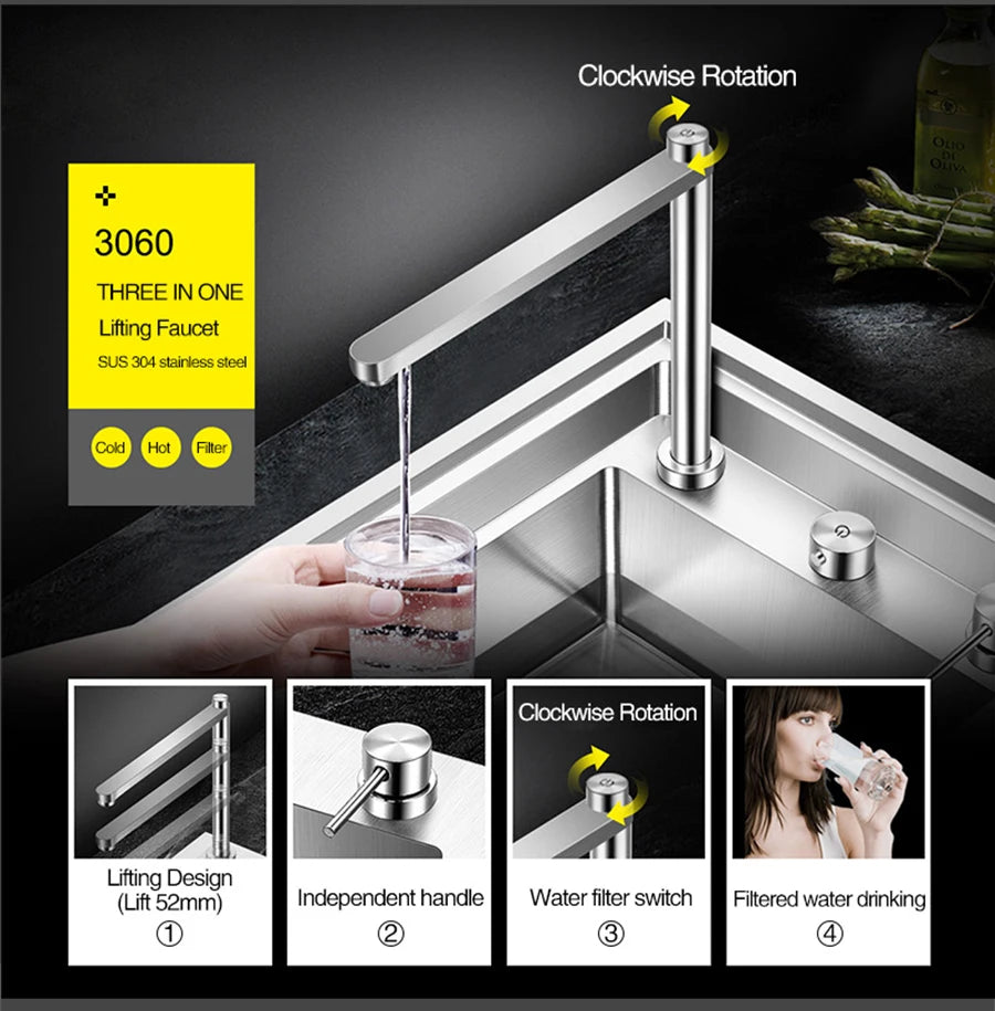 ASRAS New kitchen Sink Double Cover hidden Single Large Size 304 Stainless Steel 4mm Thickness Handmade Brushed kitchen Sink