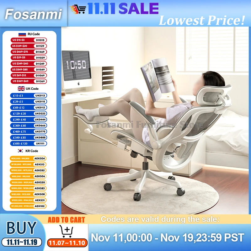 Verstellbarer, ergonomischer Liegestuhl für das Heimbüro mit Fußstütze, atmungsaktive Mesh-Computer-Gaming-Drehstühle mit Lordosenstütze