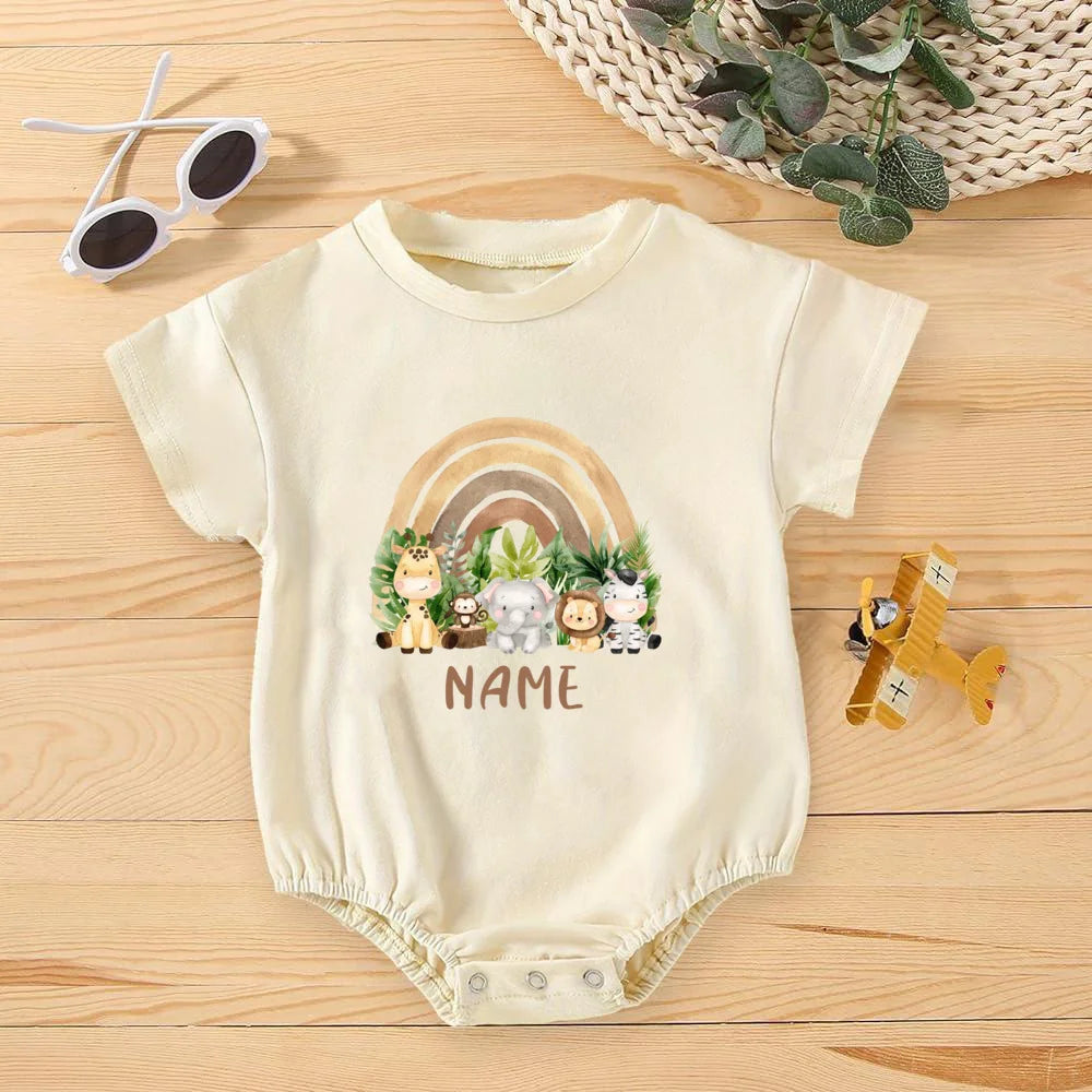 Personalisierter Regenbogen mit Namen Bubble Strampler Säugling Dschungel Geburtstag Party Kleidung Baby Übergroßer Body Niedlicher Wild One Overall