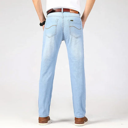 Brand Jeans 2025 Summer Business Jeans Men Light Blue Casual Straight Stretch Fashion Classic Work Denim Trousers Male Clothing.
