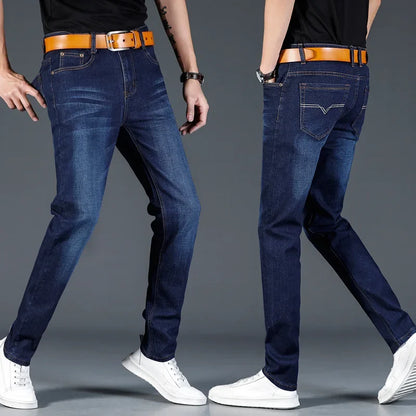 New 2025 Men's Slim Fit Casual Jeans Thin Straight Leg Summer Elastic Comfortable Long Trousers Versatile Style for All Occasion.