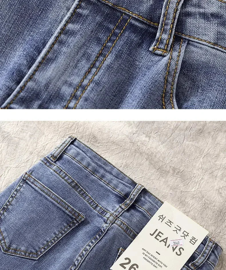 High Waist Nine-Tenths Women's Skinny Jeans Elastic Slimming Fashionable Spring Autumn New Style Small Foot Tight Pants.