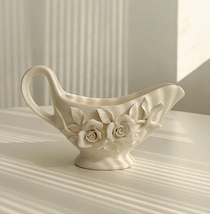 Vintage relief ceramic coffee set, hand-squeezed camellia afternoon tea set, tissue box, creative gift..