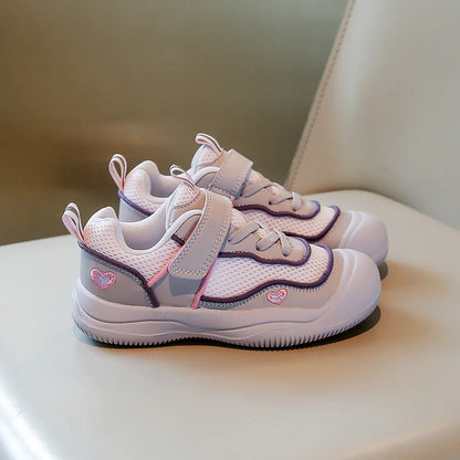 New Girls Sneakers Breathable Mesh Cute Design Outdoor School Kids Sports Shoe Lightweight Comfortable Children Fashion Footwear.