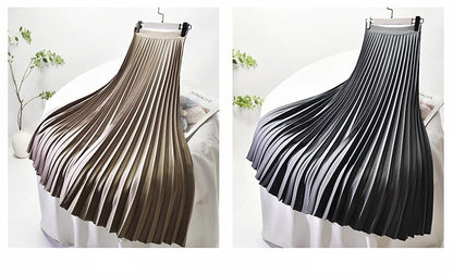 Looks Thin Pleated Skirt 2025 New High Waist A-line Skirt Mid-length Big Size Plaid Skirt Long Pleated Skirt Length 75-90cm.