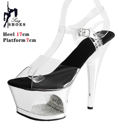 17CM Slim Heels Sandals Hollow Waterproof Platform Heels Korean Edition 2024 Summer Super High Heel Women Shoes Pig Split Insole.