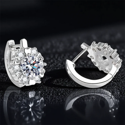 Luxury Crystal Round Stone Snowflake Hoop Earrings For Women Gold Silver Color White Zircon Tiny Ear Buckle Wedding Jewelry Gift.