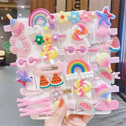 18 Pcs Hair Clip Set Cute Hair Accessories Girl Cartoon Hair Clip Headwear Bow Flower Animal Hairpin Hair Ring Box Not Included.