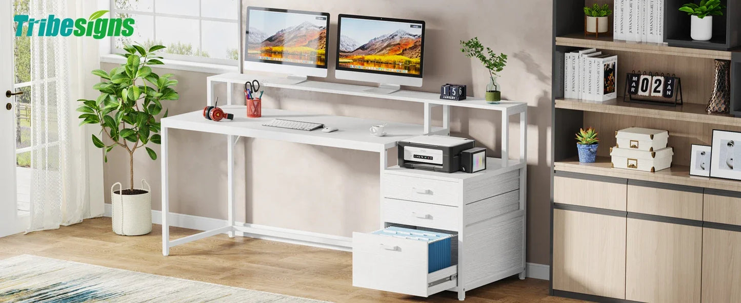 Tribe signs 63-Zoll-Computertisch mit Akten schubladen schrank, ergonomischer Schreibtisch mit Monitorst änder, industrieller Computer tisch