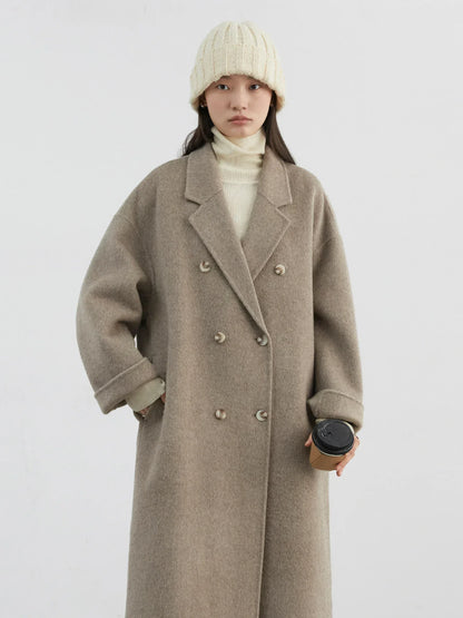 CHIC VEN Frauen Woolen Mantel Zweireiher Grundlegende Lose Beiläufige Retro Neue Lange doppelseitige Weibliche Mantel Herbst Winter 2024.