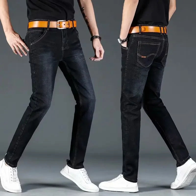 New 2025 Men's Slim Fit Casual Jeans Thin Straight Leg Summer Elastic Comfortable Long Trousers Versatile Style for All Occasion.
