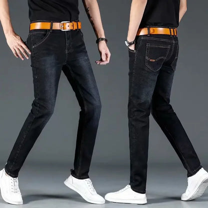 New 2025 Men's Slim Fit Casual Jeans Thin Straight Leg Summer Elastic Comfortable Long Trousers Versatile Style for All Occasion.