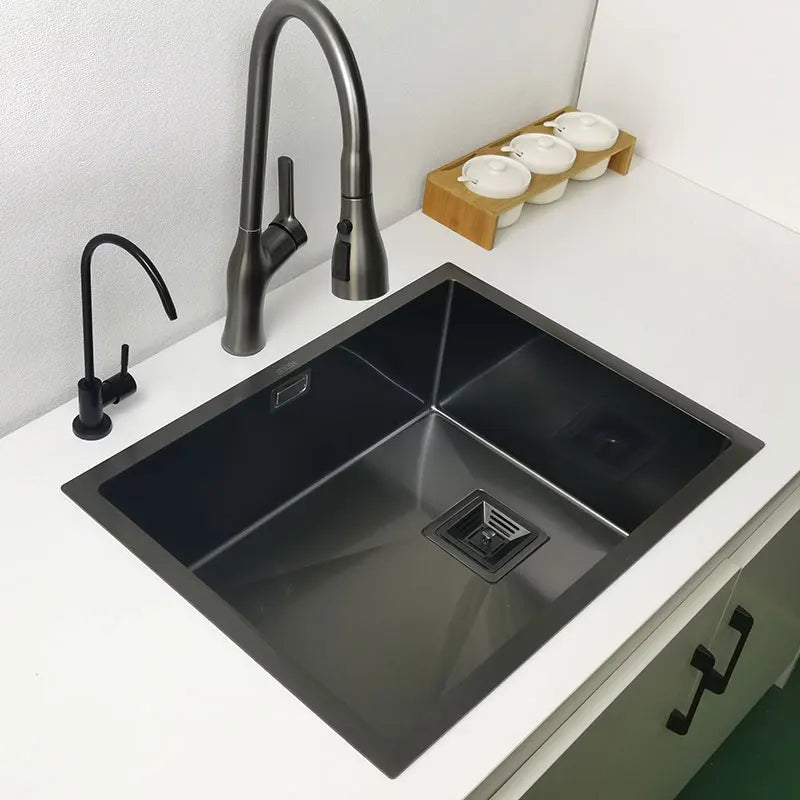 Nano mattschwarzes Küchenspülbecken über der Theke oder Udermount-Spülbecken, Gemüsewaschbecken, Einzelwaschbecken aus Edelstahl für die Küche
