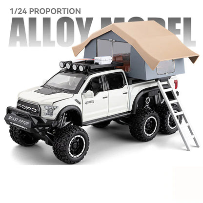 1/24 Scale Raptor F150 Alloy Cars Models Toys 6 Doors Opened Camping RV Diecast Model Light Sound Vehicle for Boys Birthday Gift.