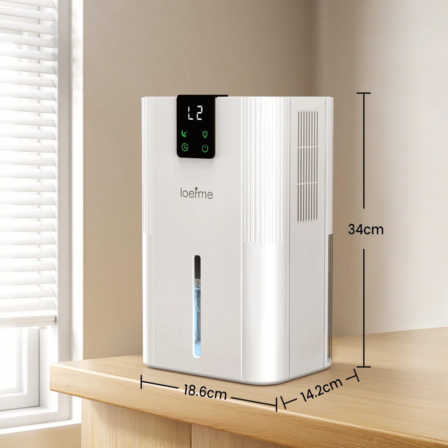 LOEFME 2800mL Air Dehumidifier 650ml/Day Silent Dryer Moisture Eliminator with Touch Display For Home Basement Bathroom Wardrobe.