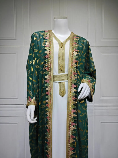 Muslim Abaya 3 Piece Set Women Party Dresses Cardigan Robe Sashes Suit Bronzing Jalabiya Ramadan Morocco Dubai Kaftan Vestidos