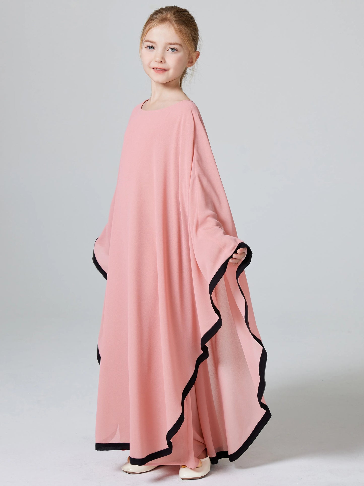 Ramadan Muslim Girls Long Sleeve Chiffon Kids Abaya 2PCS Dress Kebaya Casual Dresses For Party Ramadan Gift (Without Hijab).