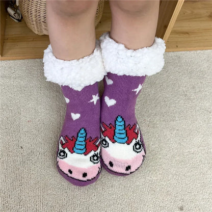 Fuzzy Fluffy Sock Women Winter Christmas Gift Warm Plush Non slip Home Sleeping Soft Female Floor Thermal Slipper Sock Snowflake