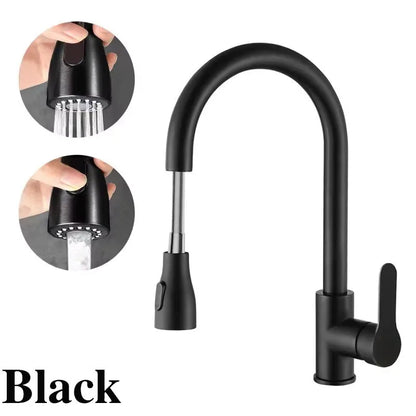 Kitchen Faucets Brushed Nickel Pull Out Kitchen Sink Water Tap Deck Mounted Mixer Stream Sprayer Head Hot Cold Taps Sliver