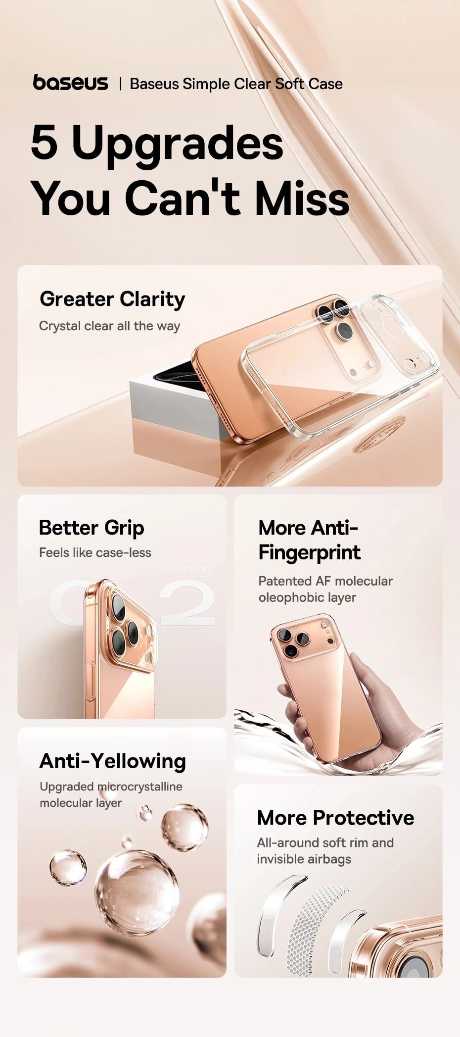 Baseus Clear TPU Case for iPhone 17 16 15 14 13 12 11 Pro Max Plus Air Soft Transparent Phone Cover Soft Thin Protective Case.