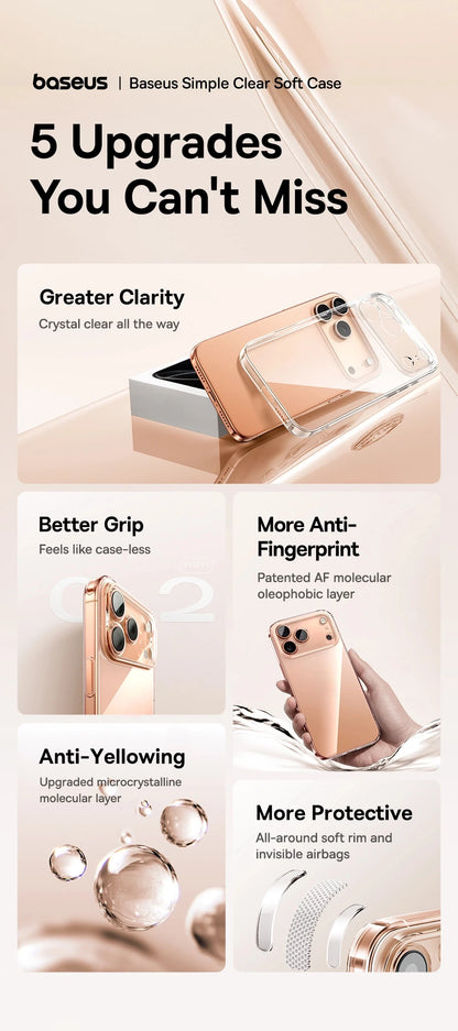 Baseus Clear TPU Case for iPhone 17 16 15 14 13 12 11 Pro Max Plus Air Soft Transparent Phone Cover Soft Thin Protective Case.