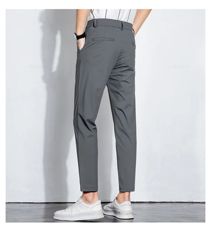 Summer Stretch Suit Pants Men Thin Business Solid Color Slim Ankle-Length Casual Formal Office Trousers Male Plus Size 28-38.
