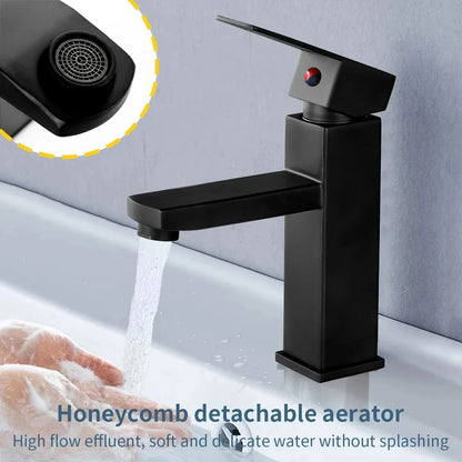 Stainless Steel Black Square Hot and Cold Dual-use Basin Faucet Home Kitchen Bathroom Cabinet Faucet