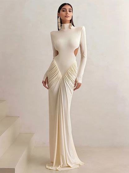 Kliou Raffen Mantel Frauen Maxi Kleider High Street Klassische Volle Hülse Gerade Schulter Backless Vestidos Mujer Abend Tragen