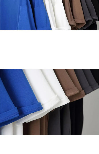 Black White GSM 500g Heavy-duty Pure Cotton T-shirt Thickened Threaded Round Neck Short Sleeves Three Needle Half Sleeve Tees.