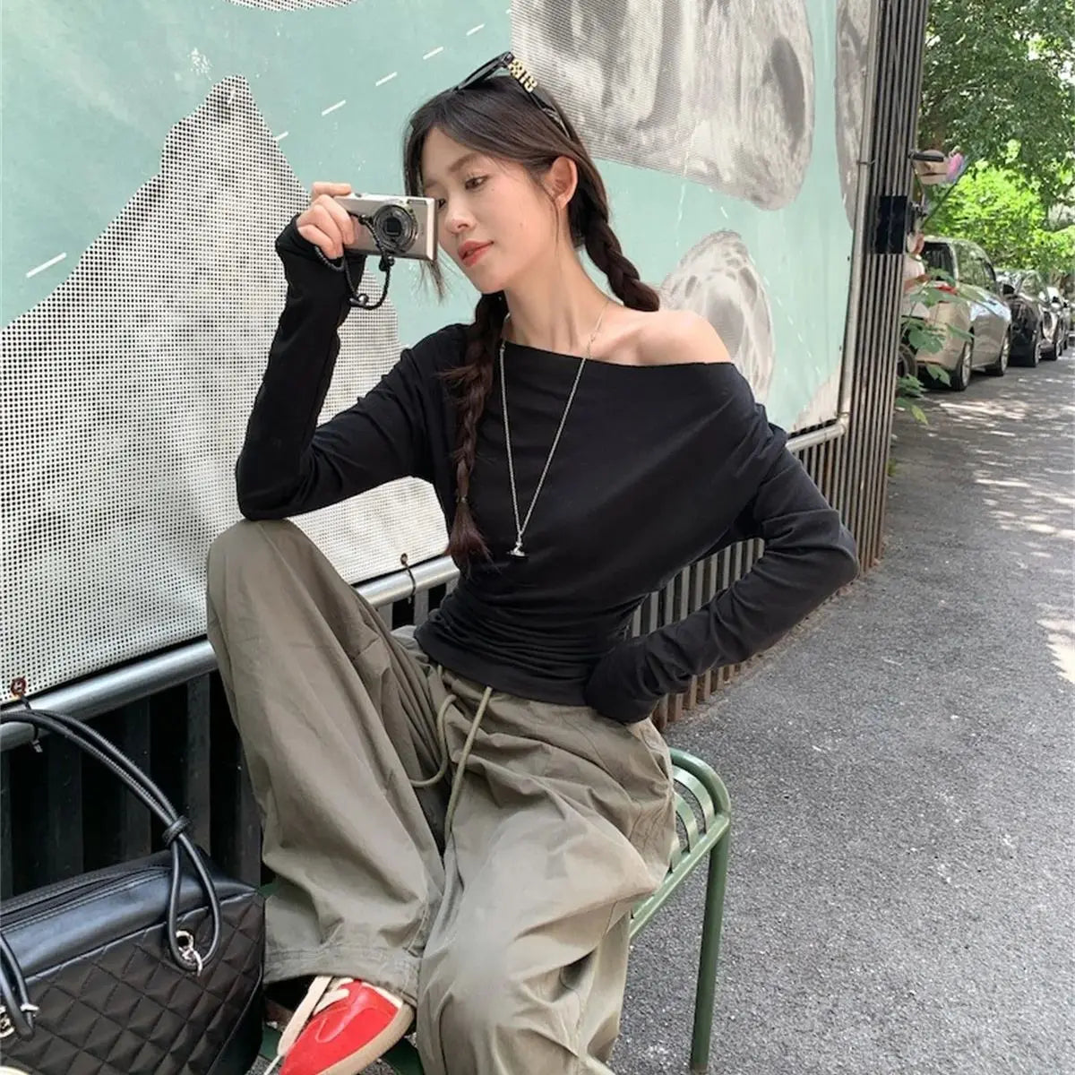 Women Sexy Off Shouder Tops 2025 Fashion New In Y2k Hot Girl Slim Long Sleeve Shirts Solid Autumn Spring Chic T-shirt Streetwear.