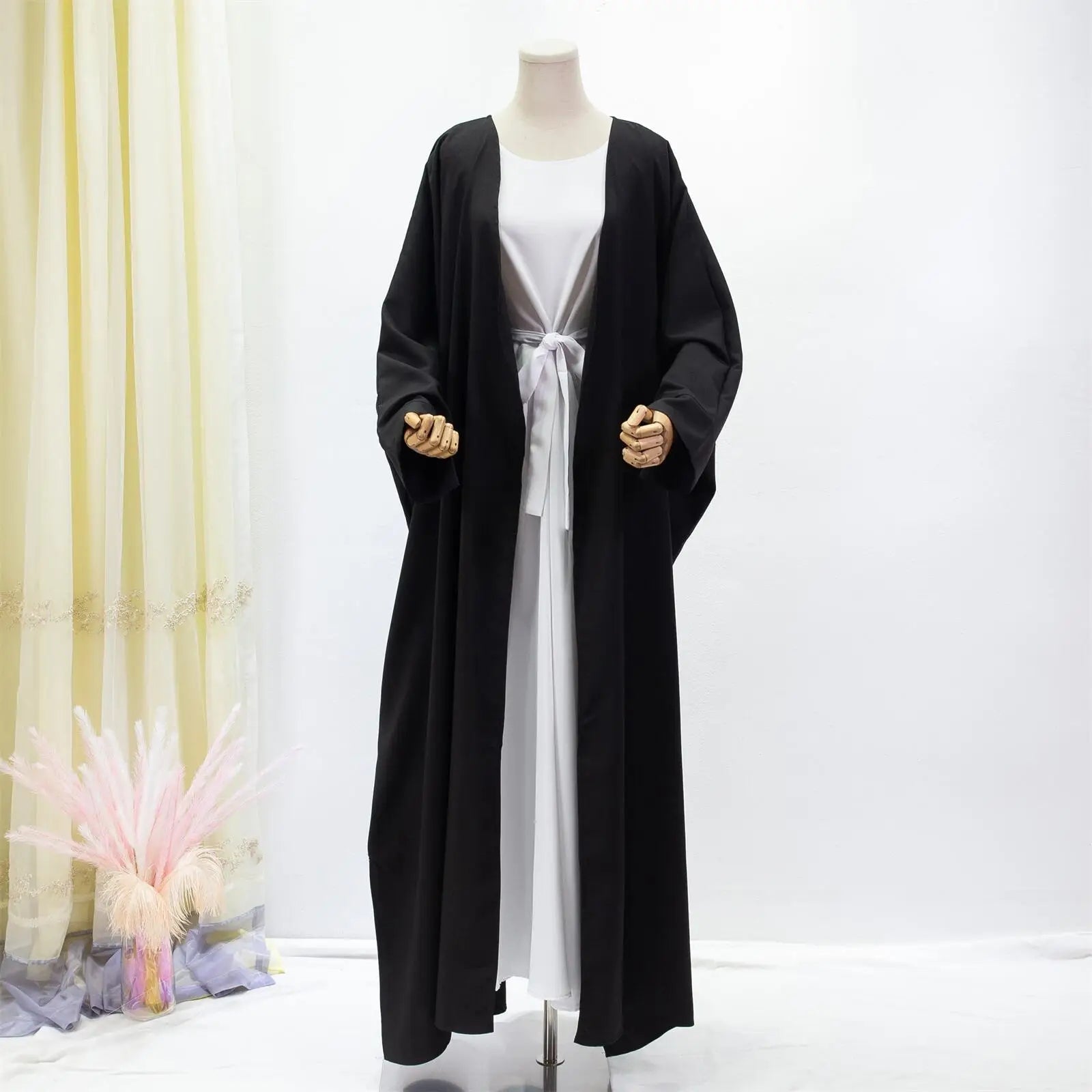 Offene Front Abaya Langarm solide Muslime aus Kaftan lose Maxi Länge Kleid Frauen Jilbabs Cardigan Mantel Damen bekleidung.