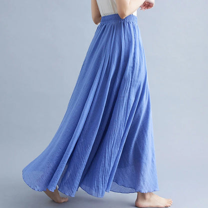 Boho Cotton Linen Beach Long Skirt Women Vintage Casual Solid A-line High Waist Dance Floor-Length Maxi Skirt Spring Summer New.