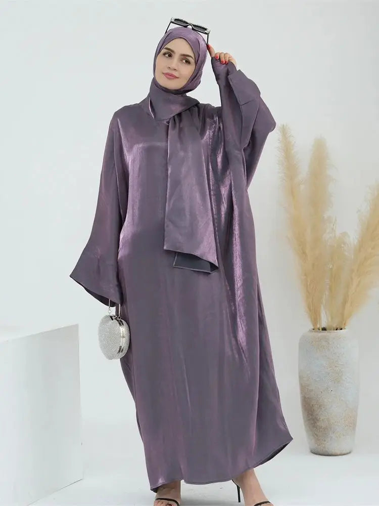 Eid Modest Satin Khimar Abaya Dubai Luxury 2024 Muslim Islam Arabic Abayas For Women Kaftan Hijab Dress Robe Femme Musulmane
